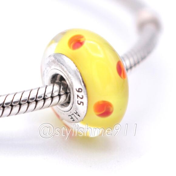 Authentic PANDORA Yellow Orange Polka Dots Glass Murano -  790623 - Picture 3 of 10